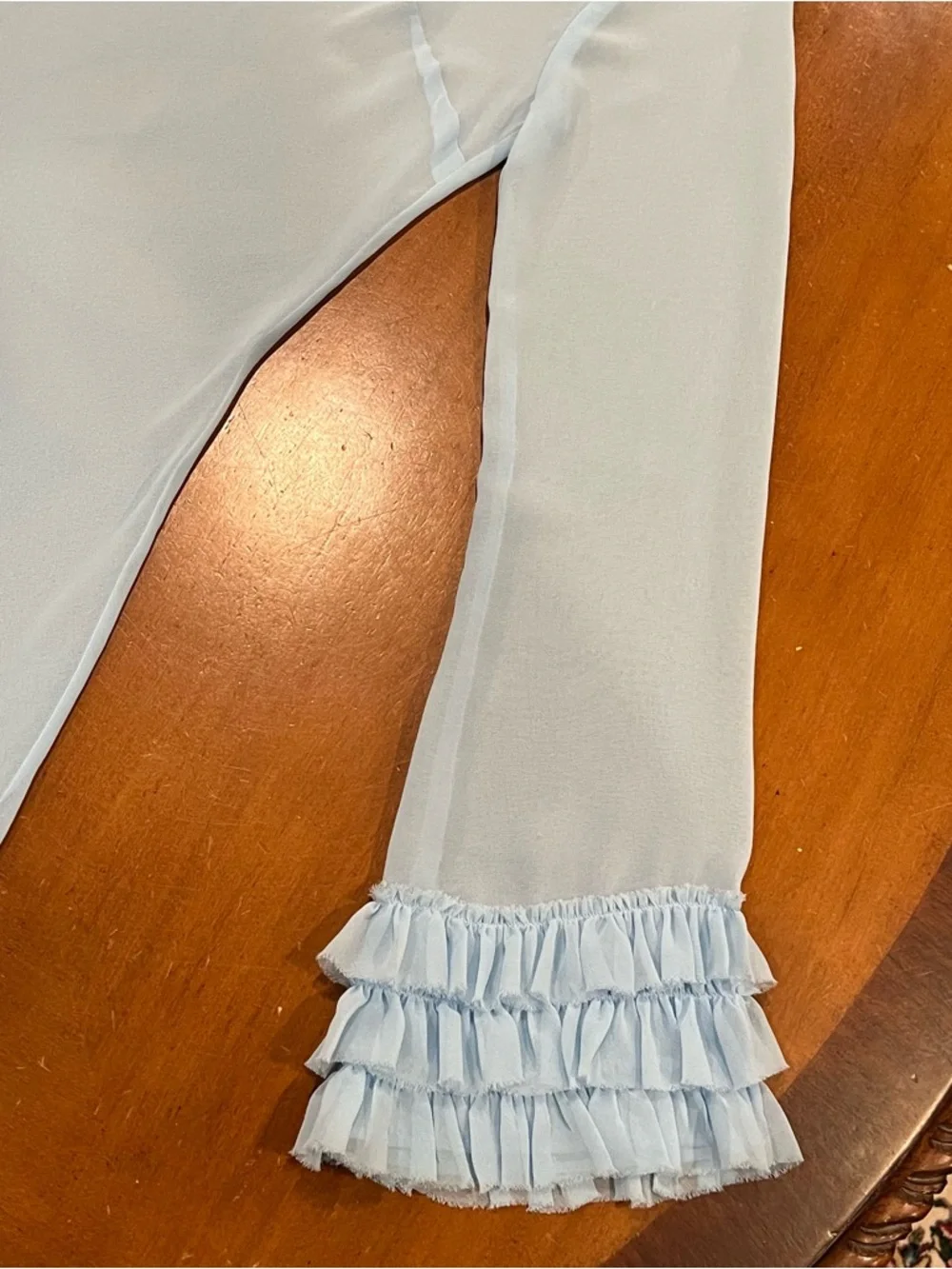 Reformation Avalina Sheer‎ Long-Sleeve Mini Dress Light Blue 4 MISSING SLIP